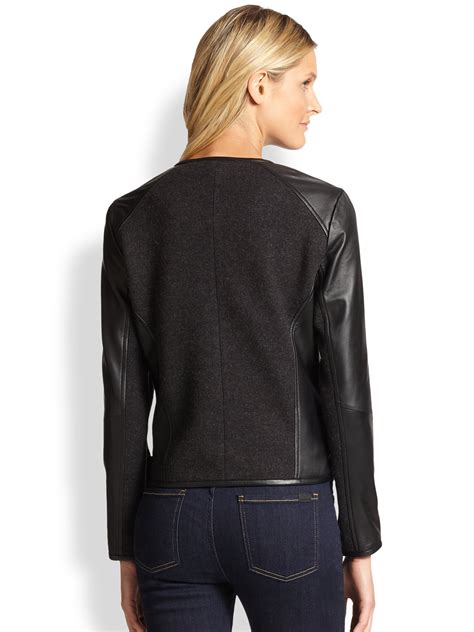 Eileen Fisher Leather Outer Shell Black Coats, Jackets