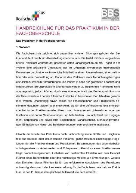 Einleitung für Reflexion? (Schule, Praktikum, Fachoberschule)