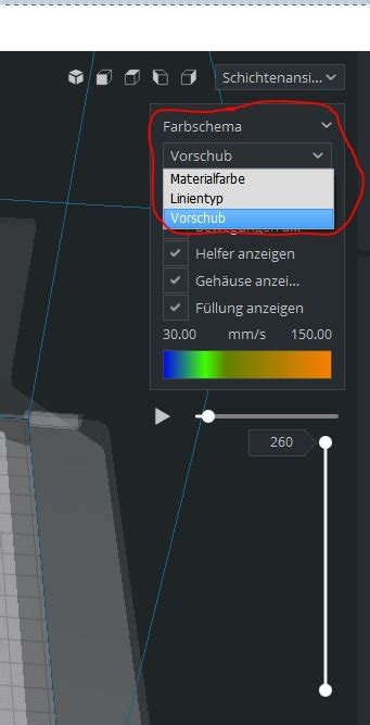 Einstellungen CURA 3.6.0 Schichtenansicht - Deutsch