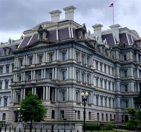 Eisenhower executive building. The Eisenhower Executive Office Building is located at 17th Street and Pennsylvania Ave NW, immediately next to the West Wing. It is closest to the Farragut North metro stop on the red line or Farragut West on the blue line. 