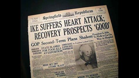 Eisenhower heart attack. (Eisenhower would beat Stevenson again four years later in a landslide to win reelection, despite health concerns after suffering a heart attack in 1955.) Inauguration of Dwight D. Eisenhower ... 