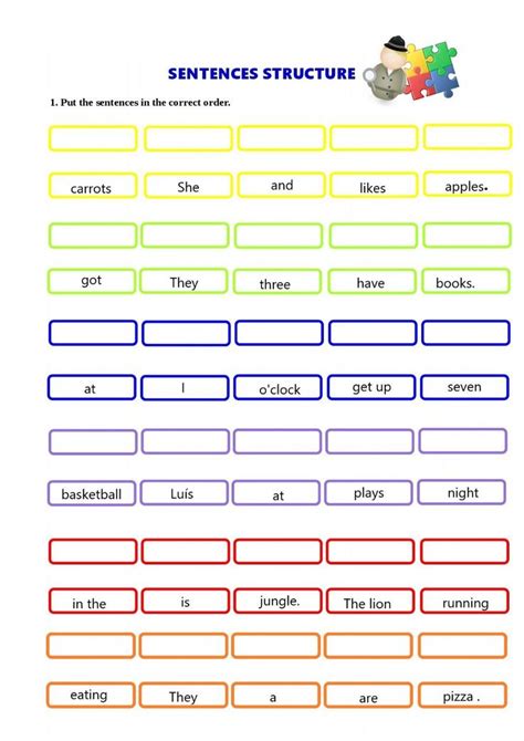 Ejercicios de Sentence structure online o para imprimir.