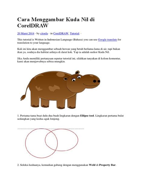 Ekor kuda nil.  Tutorial ini menjelaskan cara menggambar kuda nil di CorelD...