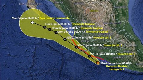 El último aviso meteorológico de las autoridades mexicanas muestra a Beatriz como tormenta tropical