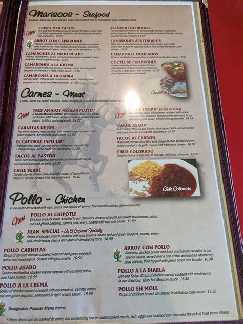 El caporal taqueria menu. Menu, hours, photos, and more for Taqueria Los Caporales located at 2130 1st St, Livermore, CA, 94550-4544, offering Mexican, Breakfast, Vegetarian, Latin American, Dinner, Seafood, Chicken, Southwestern, Lunch Specials and Healthy. View the menu for Taqueria Los Caporales on MenuPages and find your next meal ... 
