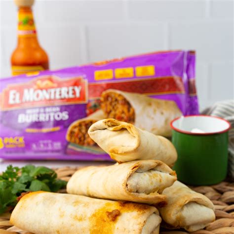 El monterey burritos air fryer. Wrap each bean burrito in aluminum foil. Preheat the air fryer to 360 degrees F. Place wrapped burritos into the air fryer basket. Air fry for 15 minutes, then flip each burrito and continue air frying for another 15 minutes. Carefully remove burritos from the air fryer and the foil, as they will be extremely hot. Serve on a plate and enjoy! 