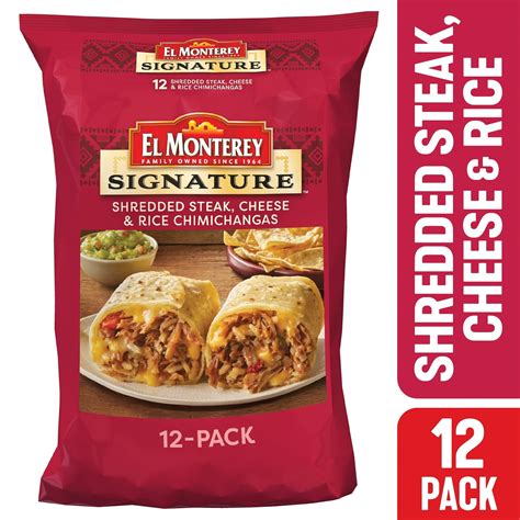 El monterey chimichangas. Serve up El Monterey Beef & Bean Chimichangas and your family will walk away satisfied and full. Frozen meal or frozen dinner ready in just minutes, this delicious chimichanga includes flavorful ground beef, savory beans, and authentic Mexican spices wrapped in a lightly-fried fresh-baked flour tortilla. Stock up on these chimichangas today! 