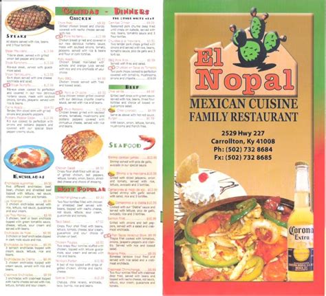 El nopal menu carrollton ky. Taco Tuesday Meets Beer Bliss! Tuesdays are about to get a whole lot better at El Nopal Mexican Cuisine. Enjoy the authentic taste of our mouthwatering tacos while sipping on your favorite... 
