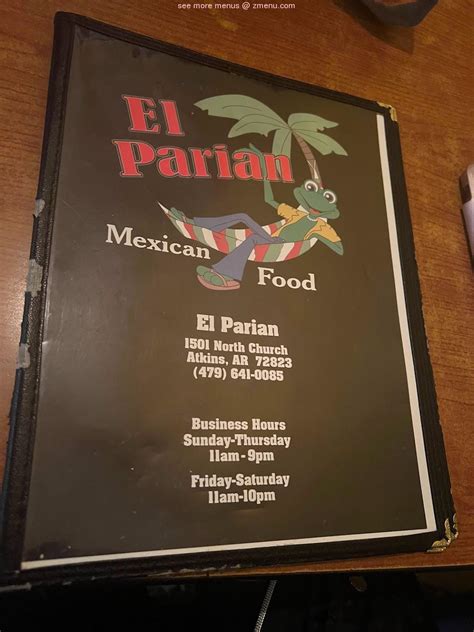 Latest reviews, photos and 👍🏾ratings for El Parian at 2109 W Walnut St in Paris - view the menu, ⏰hours, ☎️phone number, ☝address and map. Find {{ group }} {{ item.name }} ... El Parian Reviews. 4.2 (33) Write a review. April 2024. Bottom to top, an excellent meal. The chips are light, crispy, and came out hot and fresh.. 