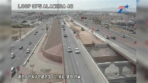 El paso live traffic camera. Current Wait: 90 min At 4:00 pm PDT, 3 lanes open. Average Wait: 75 min. Add to Favorites. Graph. Table. More... Line Chart. Bar Chart. Time of Day Wait Time (min) Hourly Wait Times Trend vs Current Average Today Midnight 1 am 2 am 3 am 4 am 5 am 6 am 7 am 8 am 9 am 10 am 11 am Noon 1 pm 2 pm 3 pm 4 pm 5 pm 6 pm 7 pm 8 pm 9 pm 10 … 