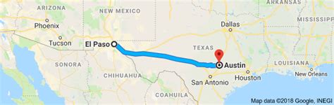 Your trip begins in El Paso, Texas. It ends in Austin, Texas. If you're planning a road trip, you might be interested in seeing the total driving distance from El Paso, TX to Austin, TX. You can also calculate the cost to drive from El Paso, TX to Austin, TX based on current local gas prices and an estimate of your car's best gas mileage.
