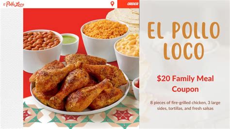 El Pollo Loco frequently has special discounts on family-sized meals. Get an eight-piece mixed Family Meal for $23. Or, pay only $20 for an eight-piece leg and thigh Family Meal. Check out the website to see what deals and El Pollo Loco coupon codes are available now! Don’t miss out on an El Pollo Loco contest.. 