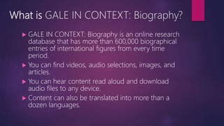 Elan gale biography in context database