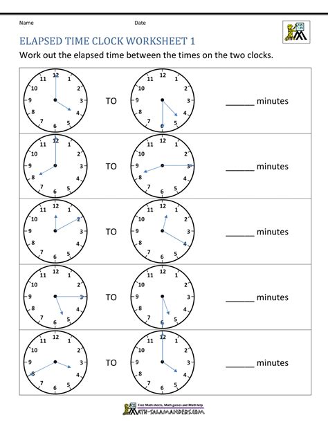 Elapsed Time On A Clock Worksheet 3rd Grade