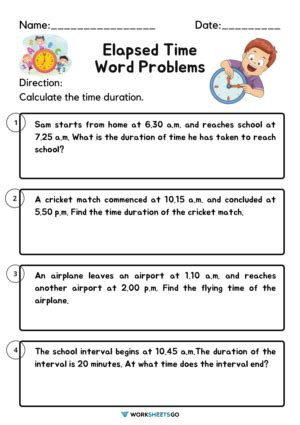Elapsed Time Word Problems WorksheetsGO