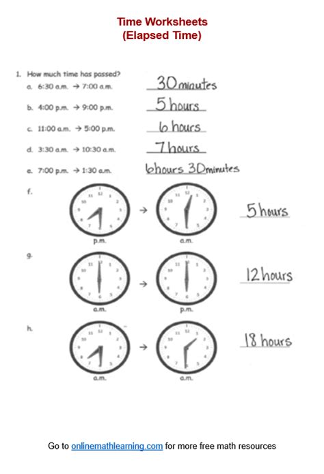 Elapsed Time on a Number Line Elementary Studies Worksheets Library