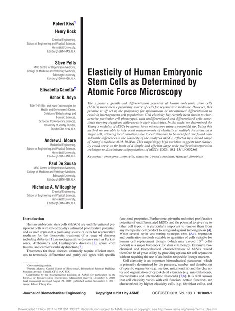 Elasticity of Human Embryonic Stem Cells as Determined by …