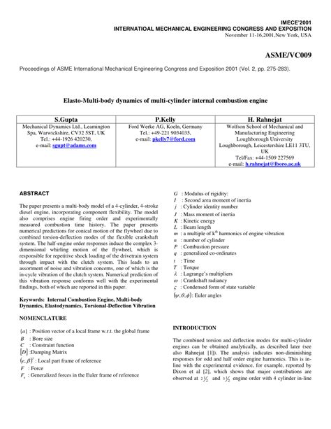 Elasto-multi-body dynamics of a multicylinder internal combustion ...