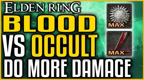 Elden ring blood vs occult. Yah i think blood was supposed to hit harder because it doesnt hit as often. Occult doesnt hit as hard but it applies bleed more often to the enemy. Like blood might take 5 hits to apply bleed to a player but occult would do it in 4 hits. Thats just an example but i think it helps explain a bit more. Less bleed damage for more chances to apply ... 