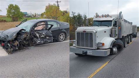 Elderly man injured after driving into wrong lane, crashing into dump truck near Hamilton