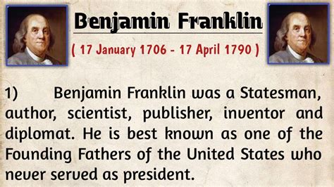 Eldon quick biography of benjamin franklin