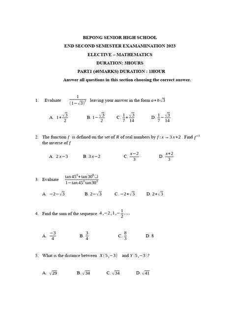 Elective mathematics pdf.  Ideal for exam preparation.  The goal for te...