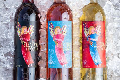 Electra wine. Thus, the first Quady Electra Moscato with only 4.5% alcohol was made in 1990; the alcohol was so low, we didn’t have to get label approval from the government. This wine, once we paired it with an exciting and colorful label painted by Ardison Phillips depicting an angel in flight, struck a chord with a broader market. 