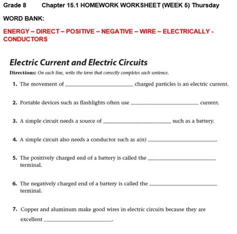 Electric Current Worksheet Answers