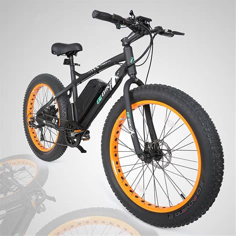 Electric bike fat tire. This type of electric bike has tires that are wider than 2.8-inches, often 4″ or 4.9″ wide! The increased surface area improves traction, but also increases friction, drag, and noise. Some fat tires are knobby for off-road use and others are slick and smooth for cruising on-road. In general fat tire electric bikes are very stable and comfortable. 