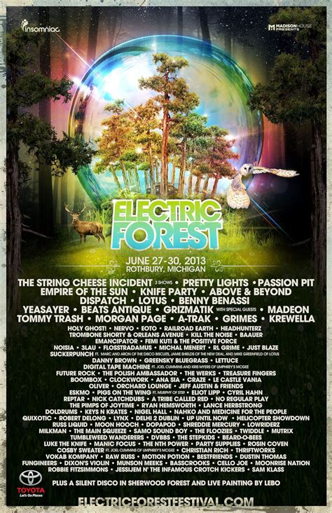 Electric forest dates. Electric Forest Festival is one of the hottest music events of the year, a four-day multi-genre festival that is completely unmatched. Make sure to get your cheap Electric Forest Festival tickets before they all sell out! The electric Forest Festival is a celebration of the diversity music, drawing thousands of fans each year. 