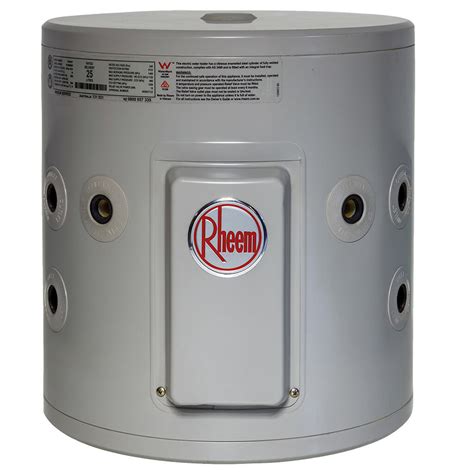Electric hot water heater. The Rheem Performance 47 Gal. Electric short water heater provides an ample supply of hot water for households with 3-people to 5-people. This unit comes with 2 4500-Watt elements and an automatic thermostat which keeps the water at the desired temperature. 