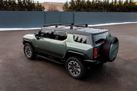 2024 Hummer EV SUV Cargo Space. The Hummer EV SUV has an above-average amount of cargo space for the luxury electric SUV segment. The hulking Hummer has 35.9 cubic feet of room in the rear cargo hold and up to 81.8 cubic feet with the second-row seats folded. It also has a front trunk, or frunk, that provides an extra 11.3 cubic feet of space.. 