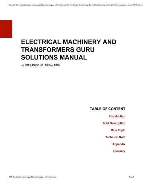 Electric machinery and transformers solutions manual. - Guide de réparation alfa romeo 147.