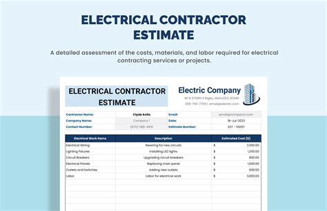 Electrical Contractor Estimate Template Download in Excel, Google