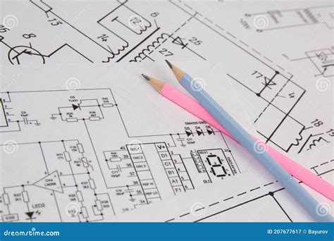 Electrical Engineering Drawings and Pencils Stock Image Image of