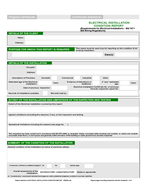 Electrical Installation Condition Report Form 2 Free Templates in PDF