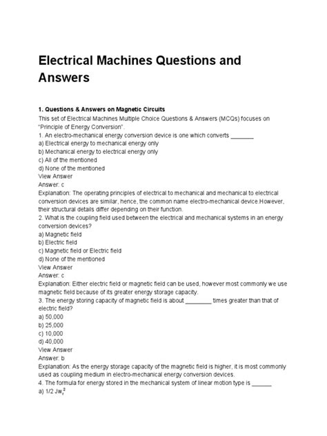 Electrical Machine 1 Short Questions Answers