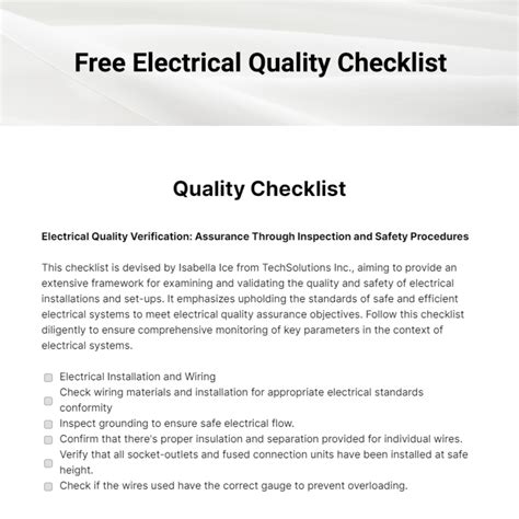 Electrical Quality Control Checklist Free And Editable Template