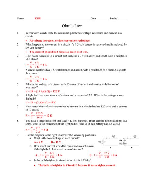 Electrical Resistance Key Answer
