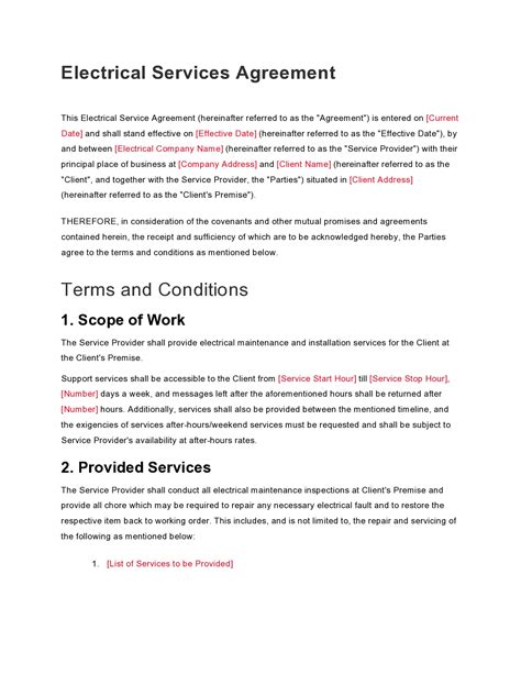 Electrical Service Agreement Template