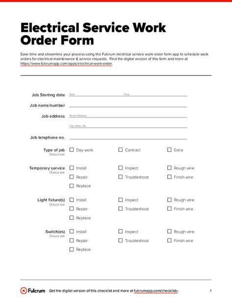 Electrical Service Work Order Template Sample GeneEvaroJr