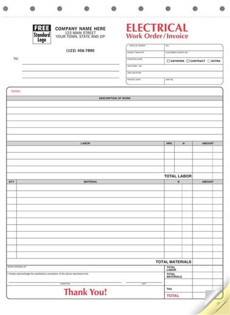 Electrical Work Order Format