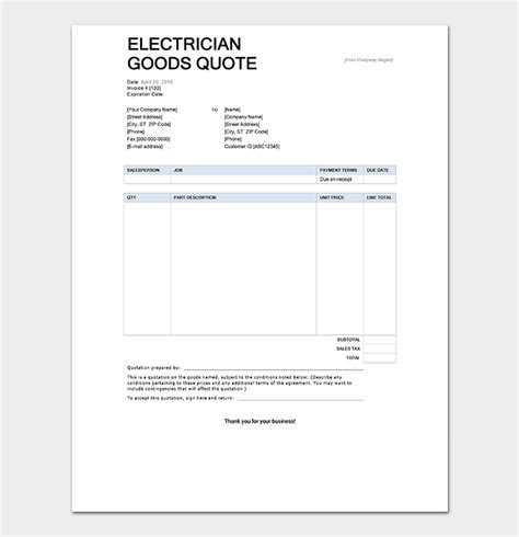 Electrical Work Quotation Format {WordExcel} Template124