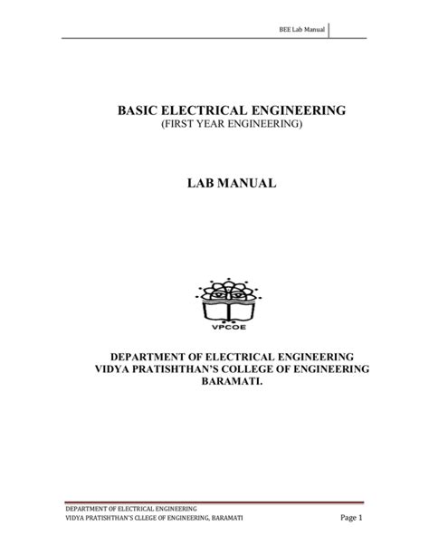 Electrical engg basic workshop lab manual. - Peer led team learning a guidebook.