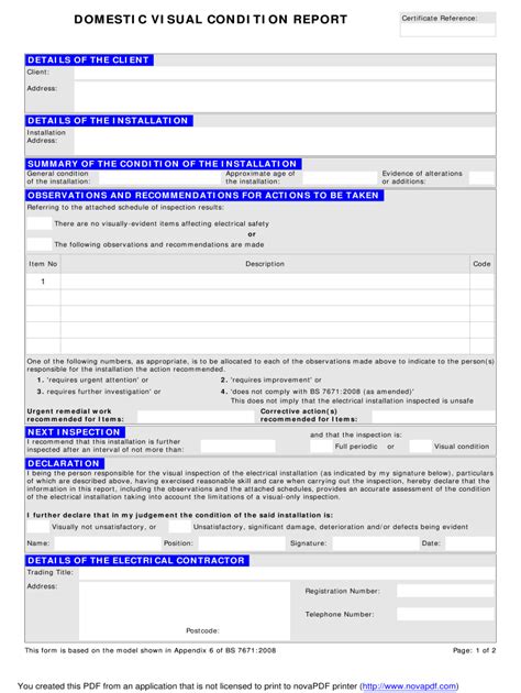 Electrical inspection report sample pdf.  Sections cover site information, installation typ...