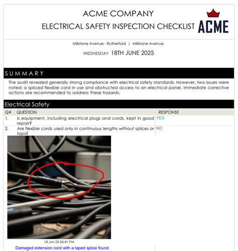 Electrical inspection report sample.  However, we ask that you sample a reasonable nu...