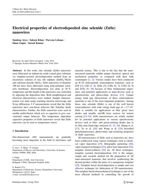 Electrical properties of electrodeposited zinc selenide (ZnSe ...