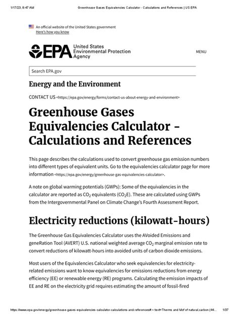 Electricity unit calculation formula.  The Greenhouse Gas Equivalencies calculat...