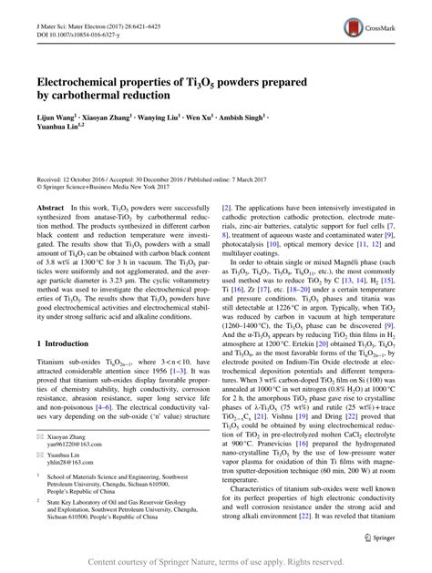 Electrochemical properties of Ti3O5 powders prepared by carbothermal …