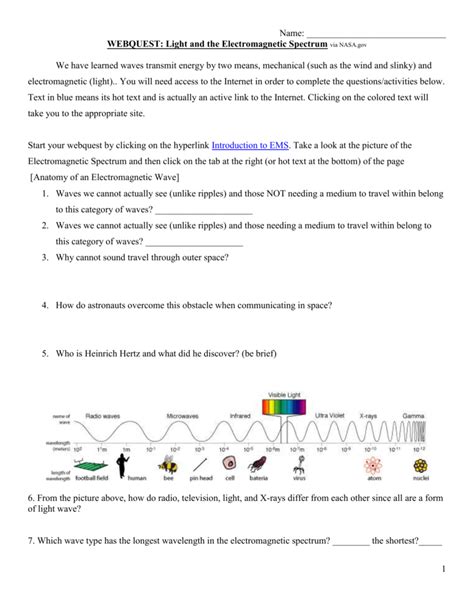 Electromagnetic Spectrum Webquest Key